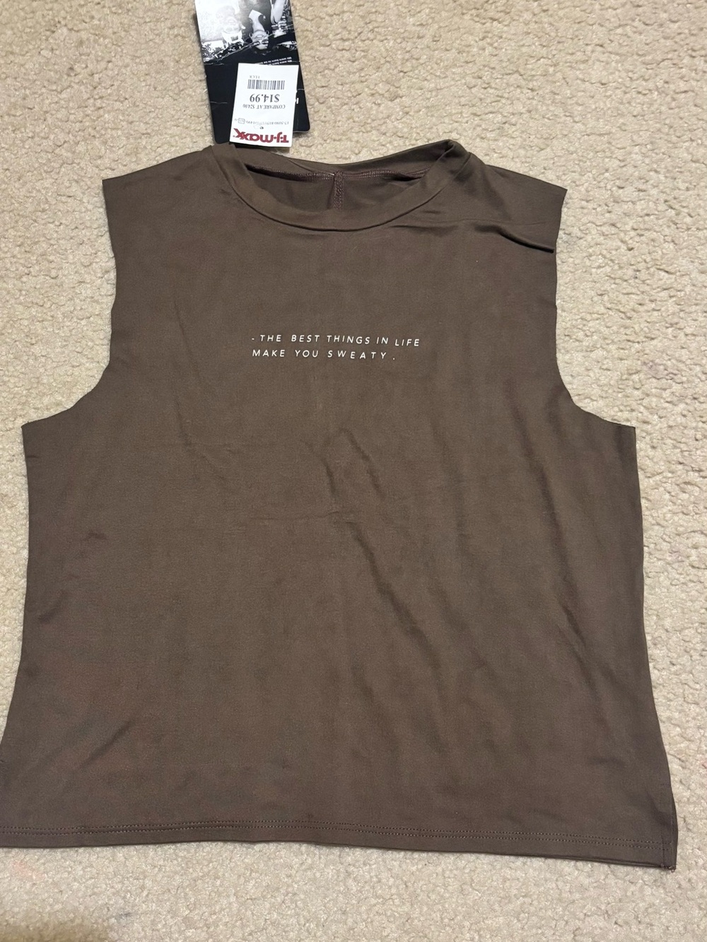 good hYOUman Brown Sleeveless Crop Tank with White Script